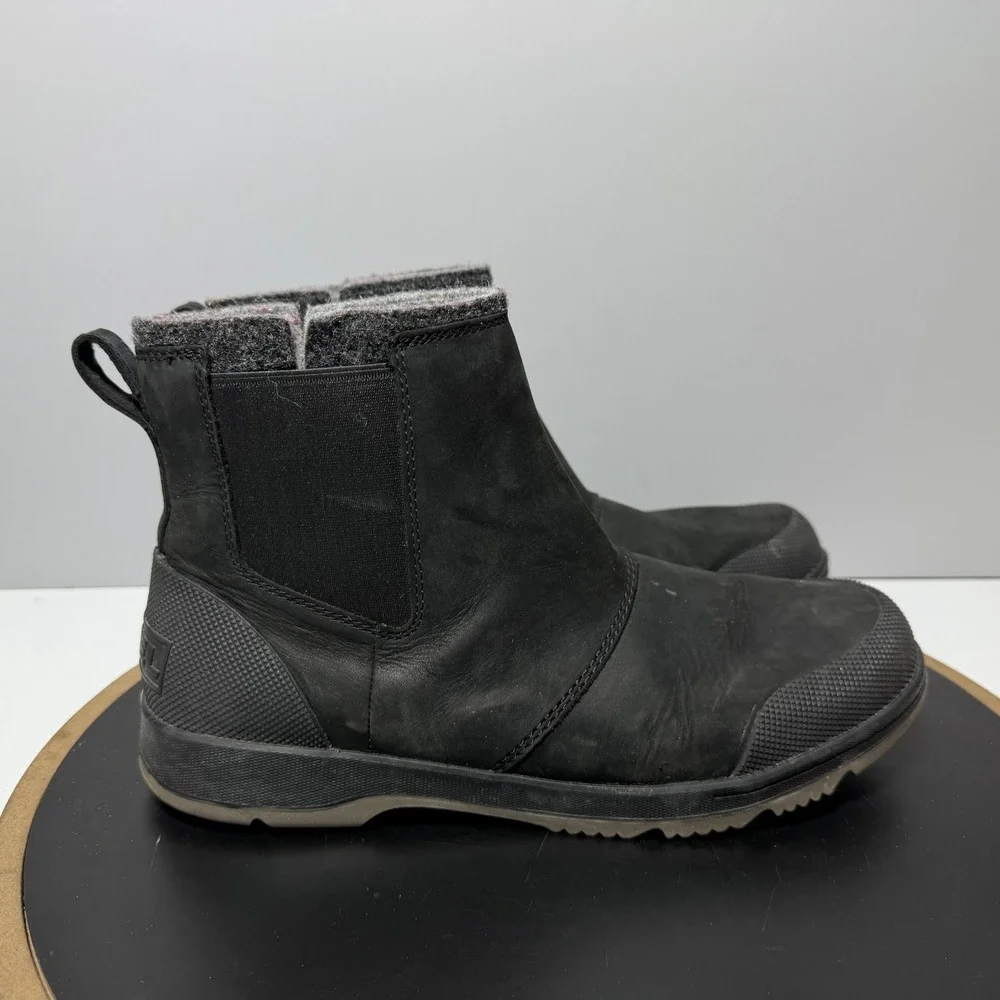 Sorel Boots Mens Size 9 Black Chelsea Ankle Faux Fur Lined Winter‎ LM6078-010